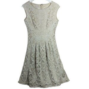 party dress  sz 4 dress beige lace /crochet sleeveless fit & flare  DB
